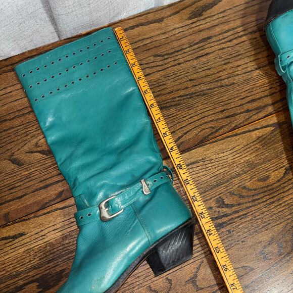 Vintage 70s Glacée Turquoise/Teal Leather Knee High Boots Boho Western Size 7N - Picture 13 of 15